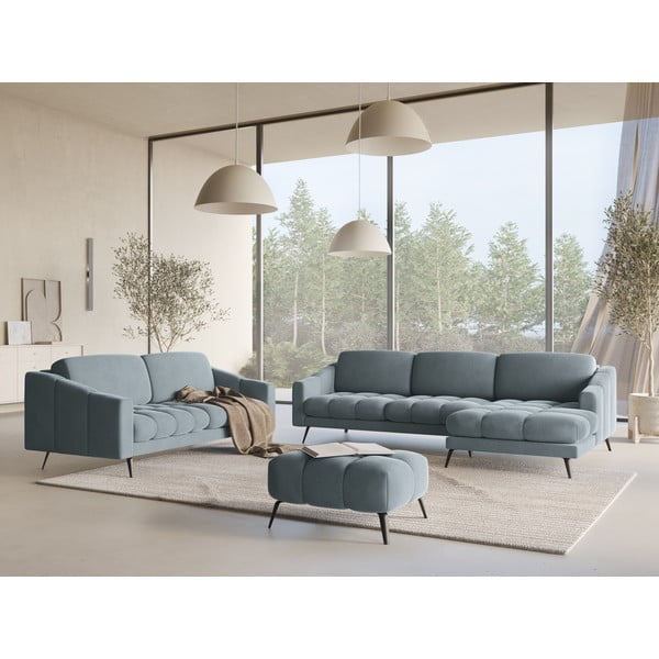Šviesiai mėlynos spalvos iš velveto sofa 238 cm Nalu – Makamii-image-1
