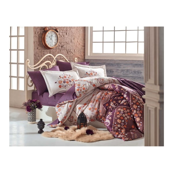 Dvigulės lovos patalynė su paklode iš medvilninio satino Juliana, 200 x 220 cm