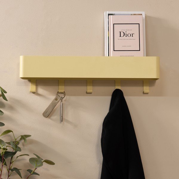 Šviesiai geltonos spalvos iš plieno sieninė lentyna su lentyna 52 cm Dax Play – Spinder Design-image-1