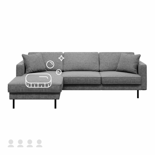 4 vietų sofos su medžiaginiais apmušalais valymas, sausas ir drėgnas valymas