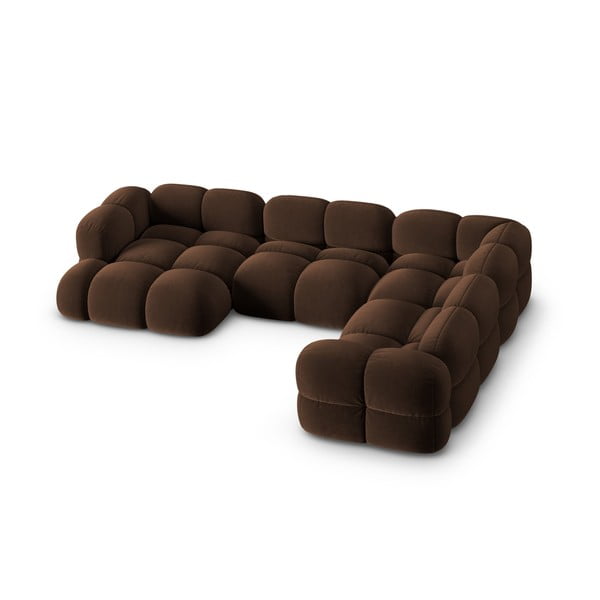 Tamsiai rudos spalvos iš velveto kampinė sofa (su dešiniuoju kampu/„U“ formos) Loretto – Cosmopolitan Design