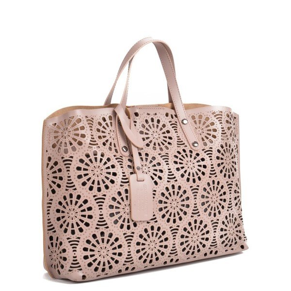 Rožinės ir smėlio spalvos odinė rankinė Mangotti Krepšiai Lulia-image-4