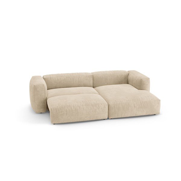 Kreminės spalvos sulankstoma modulinė kampinė sofa iš velveto (su dešiniuoju kampu/su gultu) – Micadoni -image-4