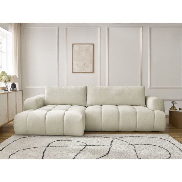 Smėlio spalvos sulankstoma/su sandėliavimo vieta kampinė sofa (su kairiuoju kampu/su gultu) Fuji – Bobochic Paris-image-1