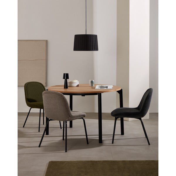Apvalios formos prailginamas valgomojo stalas natūralios spalvos su ąžuolo dekoro stalviršiu ø 90 cm Montuiri – Kave Home-image-1