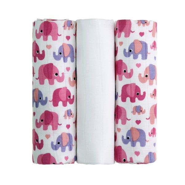 3 medžiaginių sauskelnių rinkinys T-TOMI Pink Elephants, 70 x 70 cm