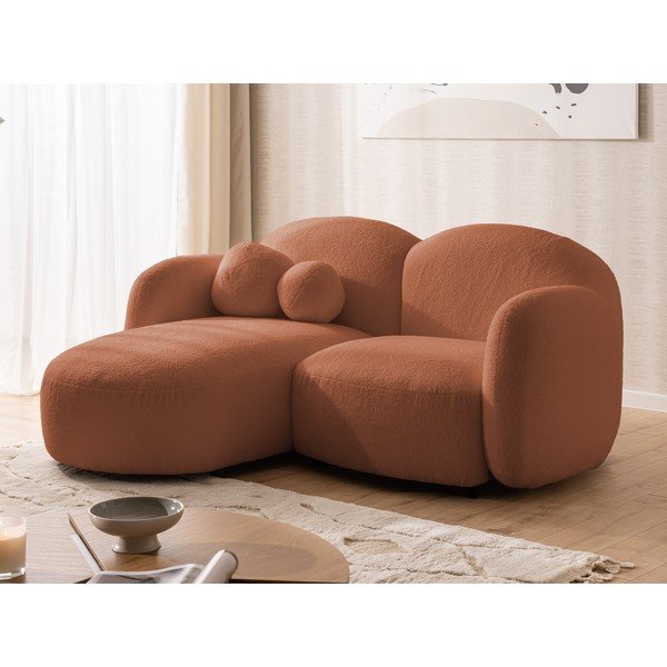 Terakotos spalvos kampinė sofa iš boucle (su kairiuoju kampu/su gultu) Orbit – Ropez-image-4