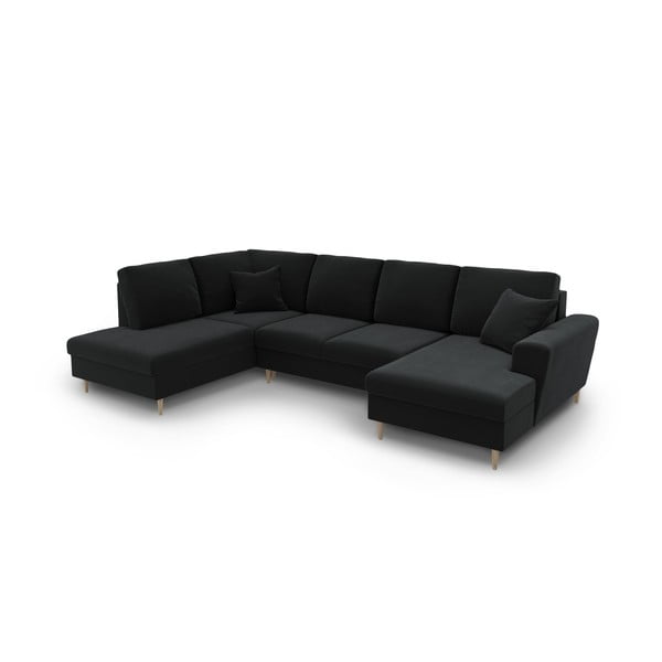 Juodos spalvos iš velveto sulankstoma/su sandėliavimo vieta kampinė sofa (su kairiuoju kampu/„U“ formos) Kyoto – Cosmopolitan Design-image-2