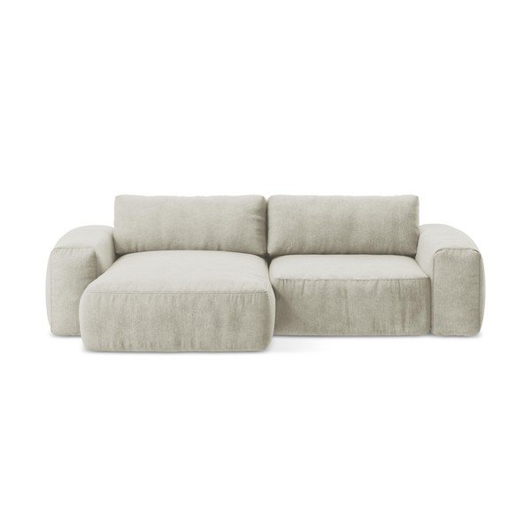 Smėlio spalvos sulankstoma kampinė sofa iš šenilinio audinio (su kairiuoju kampu/su gultu) Kuki – Makamii