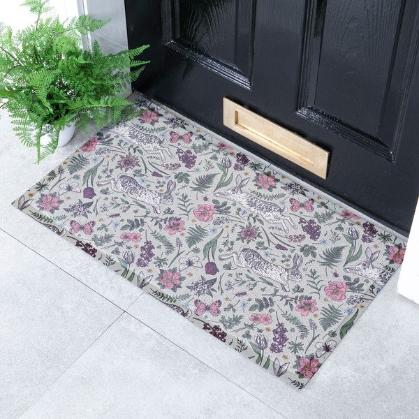 Iš PVC grindų kilimėlis 40x70 cm Hare Wildflowers – Artsy Doormats-image-1