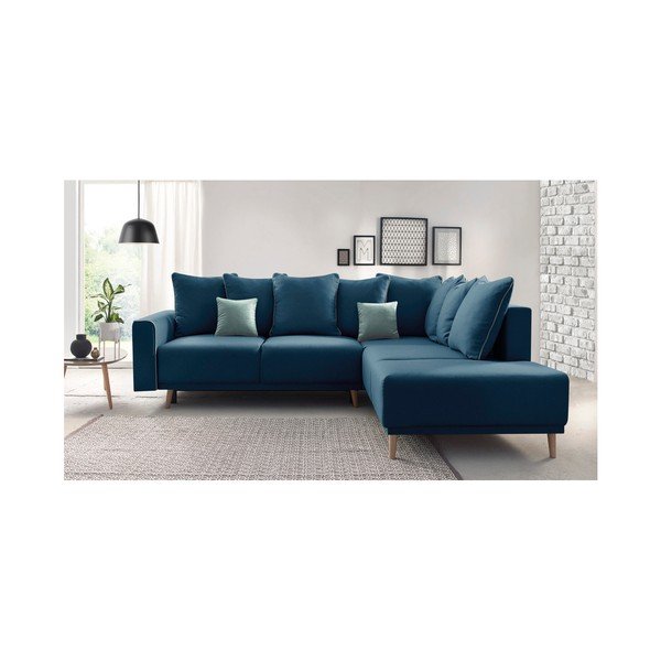 "Bobochic Paris Mola L" tamsiai mėlyna sofa-lova, dešinysis kampas-image-2