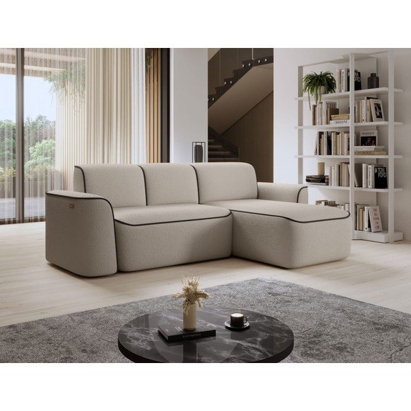 Smėlio spalvos iš boucle kampinė sofa (su dešiniuoju kampu/su gultu) Ume – ELTAP-image-4