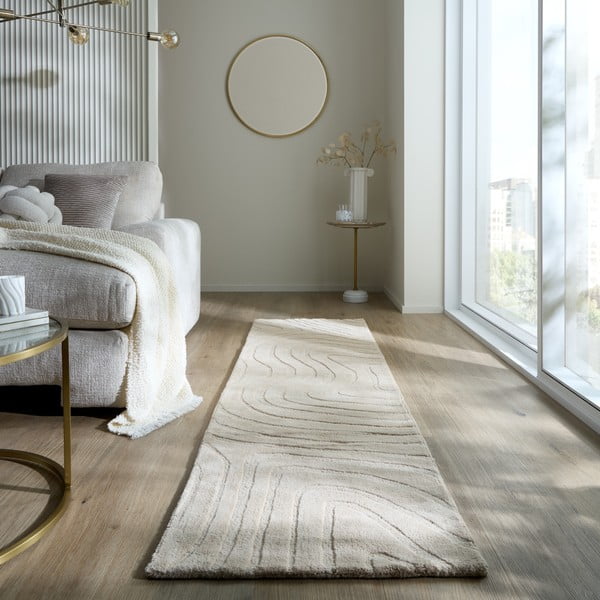 Rankų darbo iš vilnos kilimas kreminės spalvos 60x230 cm Mesmerise Natural – Flair Rugs-image-1