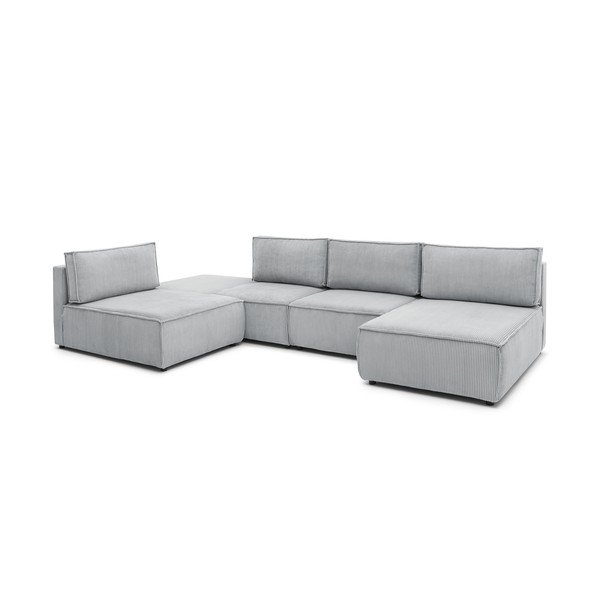 Kampinė sofa šviesiai pilkos spalvos iš kordinio velveto (kintama) Nihad modular – Bobochic Paris-image-4