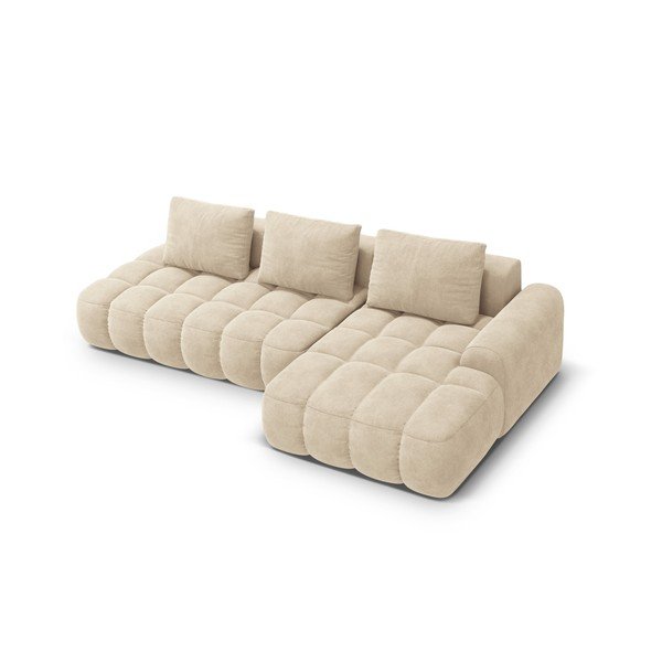 Smėlio spalvos iš velveto sulankstoma/su sandėliavimo vieta kampinė sofa (su dešiniuoju kampu/su gultu) Linz – Cosmopolitan Design-image-3