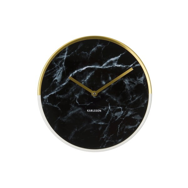 "Karlsson Marble Delight" marmurinis sieninis laikrodis su auksinėmis rodyklėmis