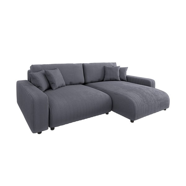 Iš kordinio velveto sulankstoma kampinė sofa tamsiai pilkos spalvos (kintama) Sara – Ropez