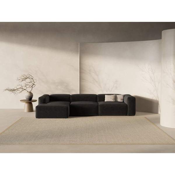 Juodos spalvos kampinė sofa (su kairiuoju kampu/su gultu) Bergamo – Cosmopolitan Design-image-1