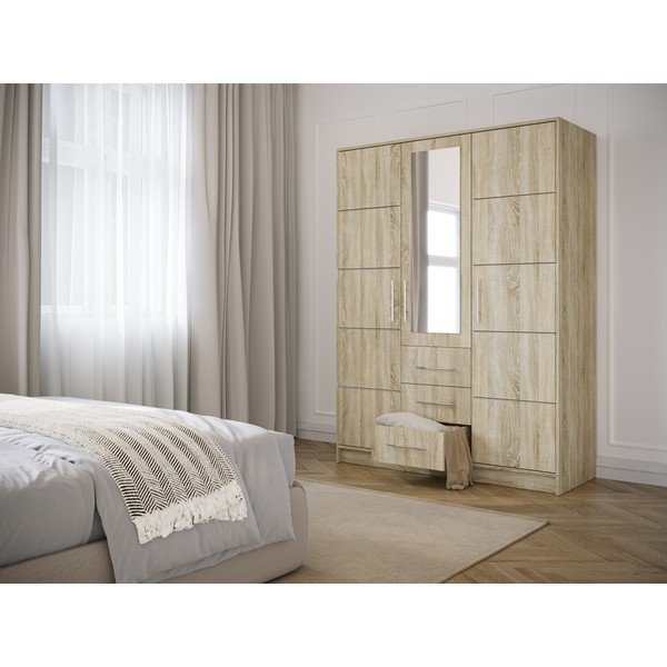 Ąžuolo dekoro spinta su veidrodžiu 147x200 cm Derry - Cosmopolitan Design-image-1