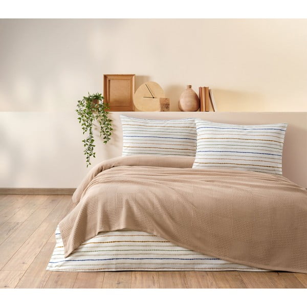 Lovatiesės, paklodės ir pagalvių užvalkalų rinkinys iš medvilnės smėlio spalvos 200x240 cm Karina – Mijolnir