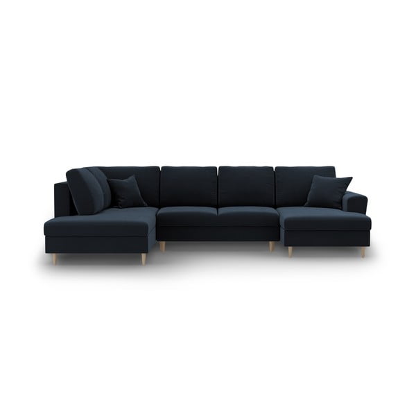 Tamsiai mėlynos spalvos iš velveto sulankstoma/su sandėliavimo vieta kampinė sofa (su kairiuoju kampu/„U“ formos) Kyoto – Cosmopolitan Design