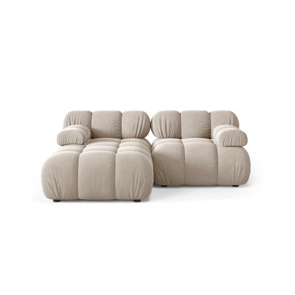 Kreminės spalvos modulinė kampinė sofa iš velveto (su kairiuoju kampu/su gultu) – Micadoni 
