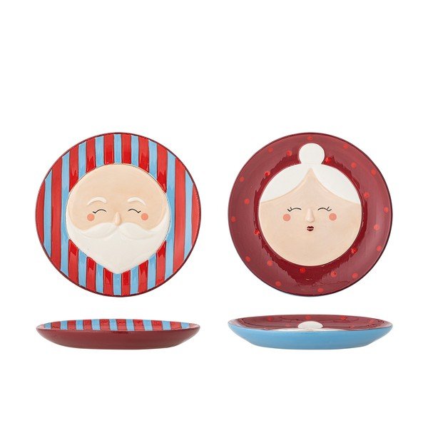 Raudonos spalvos desertinės iš akmens masės lėkštės 2 vnt. su Kalėdų motyvu ø 16 cm Granny – Bloomingville-image-3