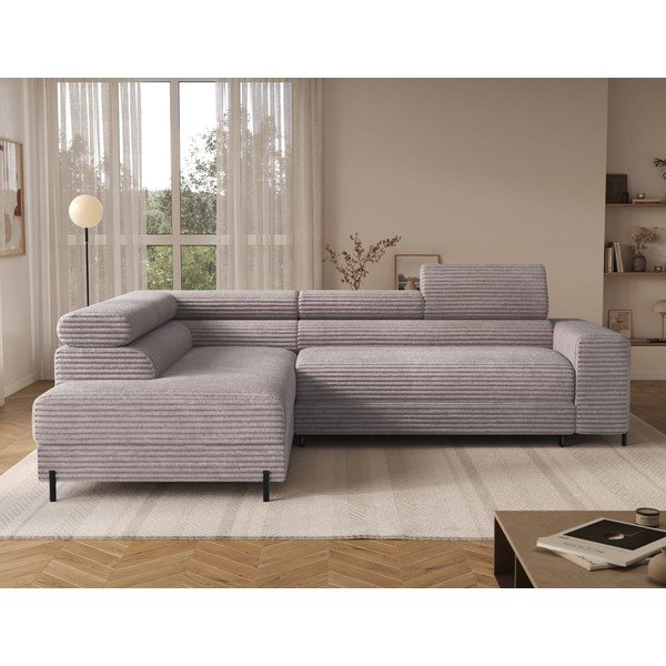 Pilkos spalvos kampinė sofa iš kordinio velveto (su kairiuoju kampu/„L“ formos) Colesio – ELTAP-image-2