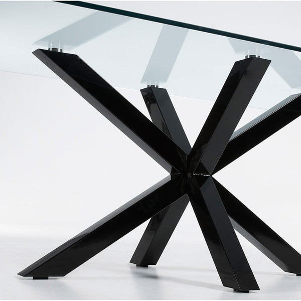 Valgomojo stalas su stikliniu stalviršiu ir juodu pagrindu Kave Home, 160 x 90 cm-image-4