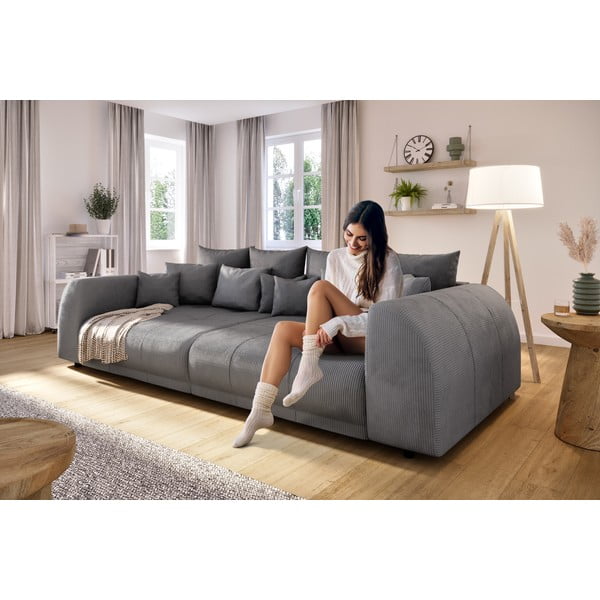Tamsiai pilkos spalvos iš kordinio velveto sofa 310 cm Vanessa – Ropez-image-4