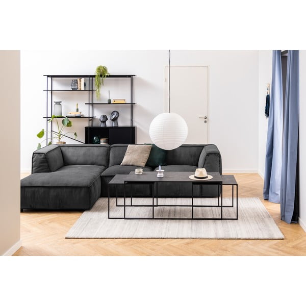 Matinės juodos spalvos kavos staliukai 3 vnt. su marmuro dekoro stalviršiu 60x120 cm Infinity – Actona-image-2