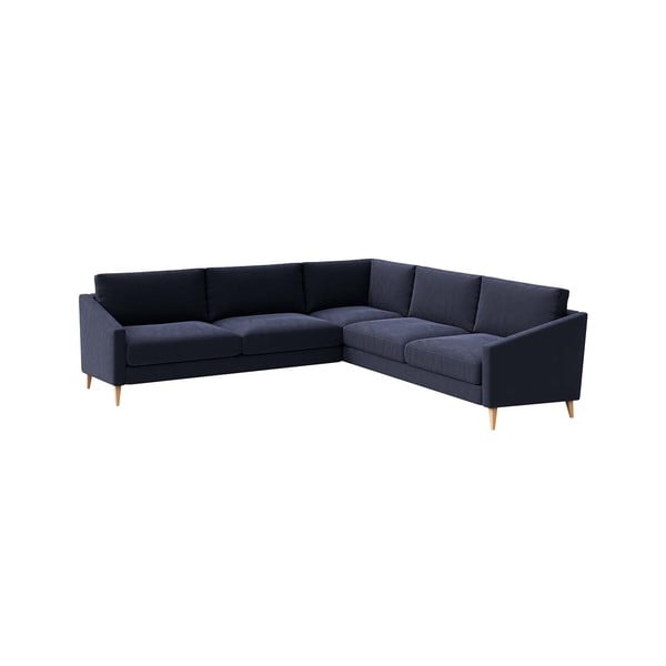 Kampinė sofa tamsiai mėlynos spalvos iš velveto Karoto – Ame Yens