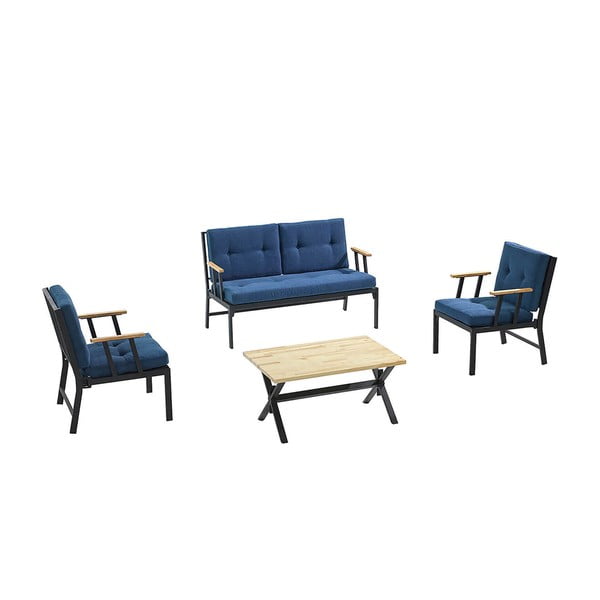 Sodo poilsio baldų komplektas mėlynos spalvos 4 žmonėms Lotus – Floriane Garden