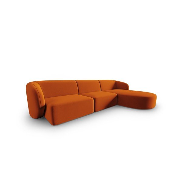 Terakotos spalvos iš velveto kampinė sofa (su dešiniuoju kampu/su gultu) Paolo – Milo Casa-image-1