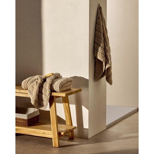 Smėlio spalvos iš frote audinio iš medvilnės rankšluostis 50x90 cm Rune – Kave Home-image-4