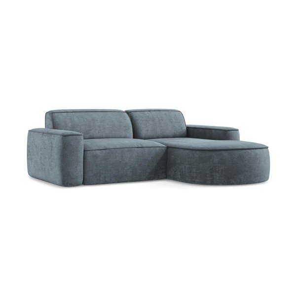 Pilkai mėlynos spalvos iš šenilinio audinio kampinė sofa (su dešiniuoju kampu/su gultu) Omao – Makamii-image-3