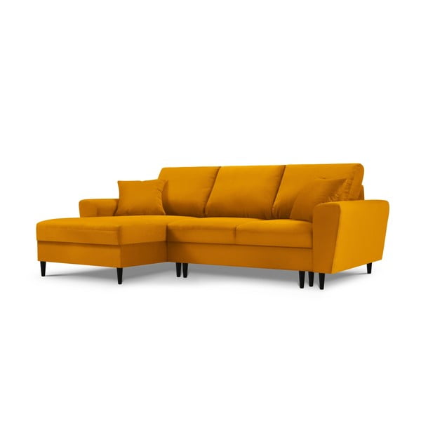 Garstyčių spalvos iš kordinio velveto sulankstoma/su sandėliavimo vieta kampinė sofa (su kairiuoju kampu/su gultu) Kyoto – Cosmopolitan Design-image-4
