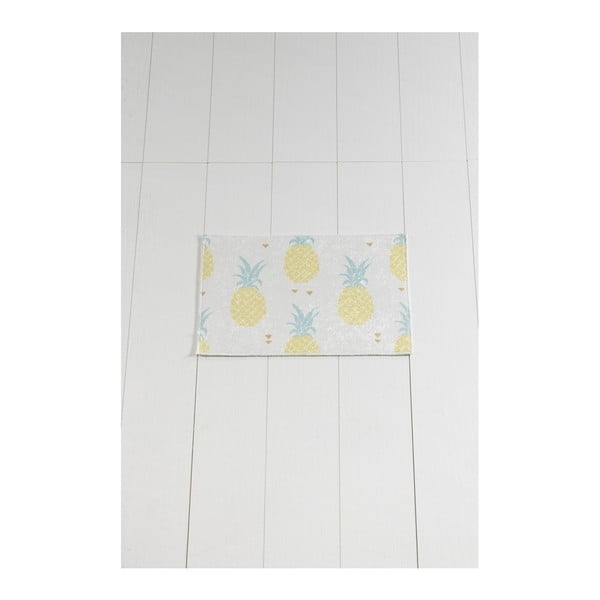 Baltos ir geltonos spalvos vonios kilimėlis Tropica Pineapple, 60 x 40 cm