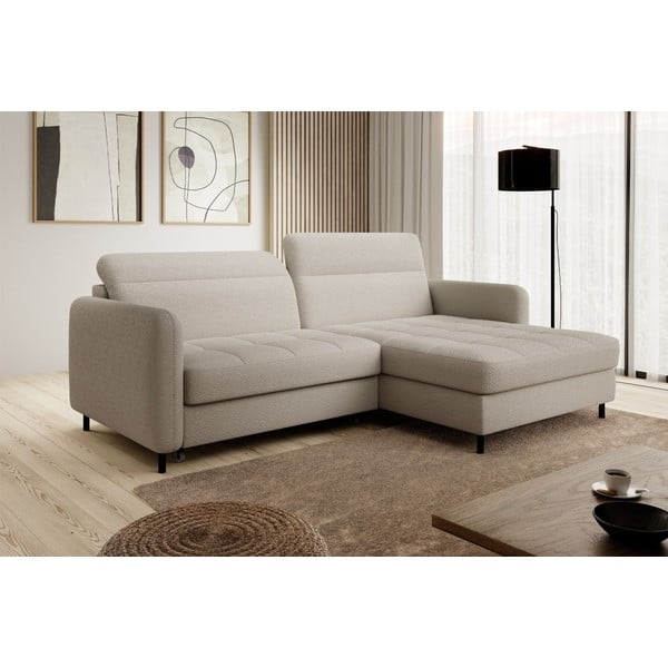 Smėlio spalvos iš boucle sulankstoma/su sandėliavimo vieta kampinė sofa (su dešiniuoju kampu/su gultu) Gomsi – ELTAP-image-4