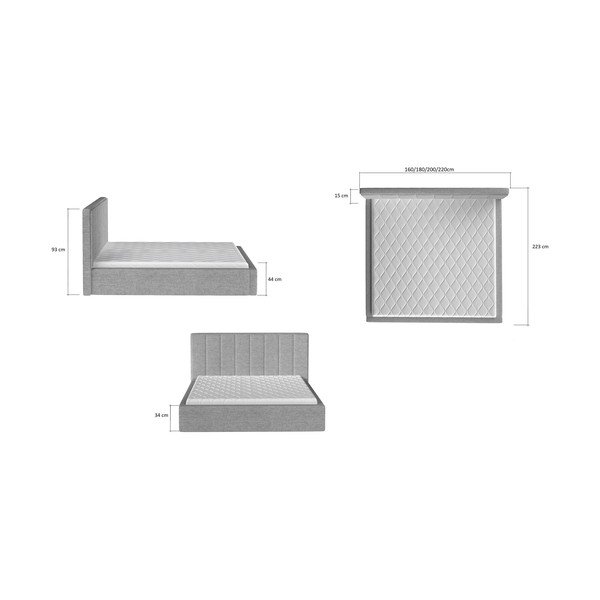 Smėlio spalvos dvigulė lova dengta audiniu su sandėliavimo vieta su lovos grotelėmis 140x200 cm Audrey – ELTAP-image-4