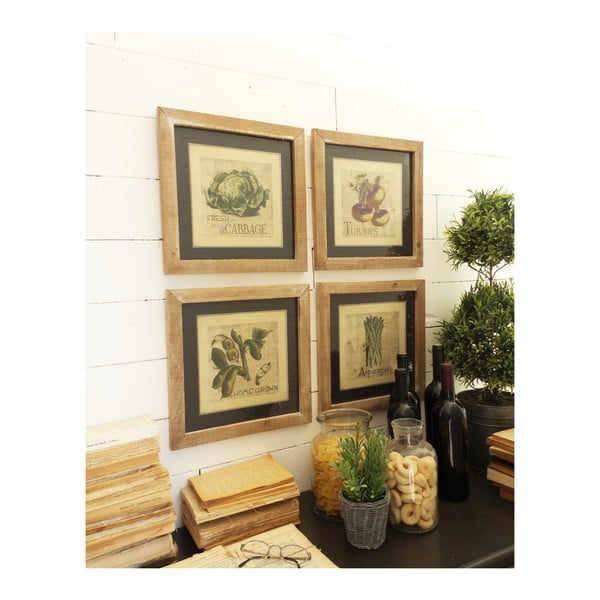 4 sienų dekoracijų rinkinys su mediniu rėmeliu Orchidea Milano Bistro, 34 x 34 cm