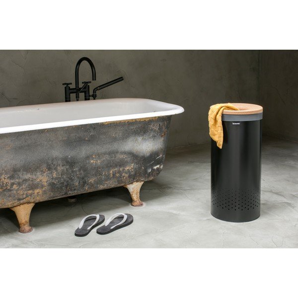 Iš metalo skalbinių krepšys matinės juodos spalvos 35 l – Brabantia-image-1