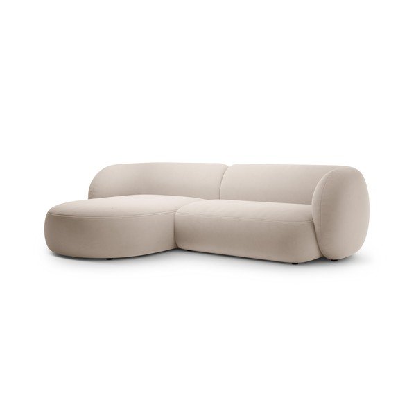 Smėlio spalvos kampinė sofa iš velveto (su kairiuoju kampu/su gultu) Kate – Micadoni -image-2
