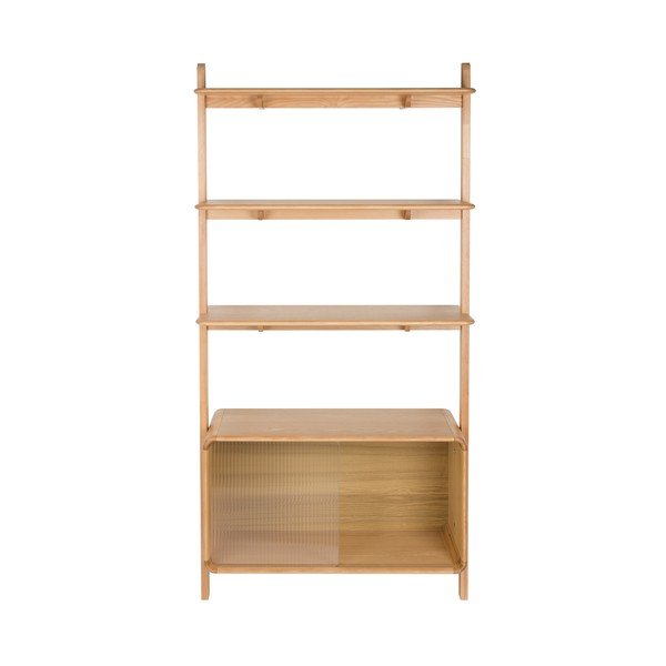 Natūralios spalvos iš uosio masyvo knygų spinta  su stumdomomis durimis 90x180x35 cm Rise – Zuiver