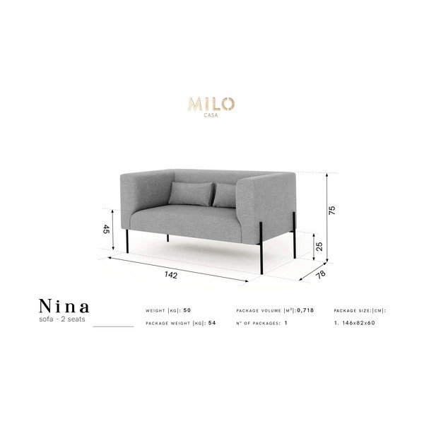 Geltonos spalvos sofa Milo Casa Nina, 142 cm-image-4