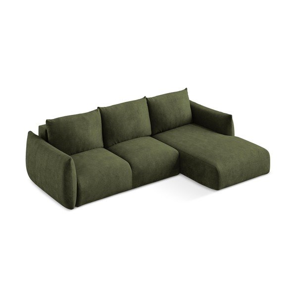 Žalios spalvos iš šenilinio audinio sulankstoma kampinė sofa (su dešiniuoju kampu/su gultu) Leila – Makamii-image-4