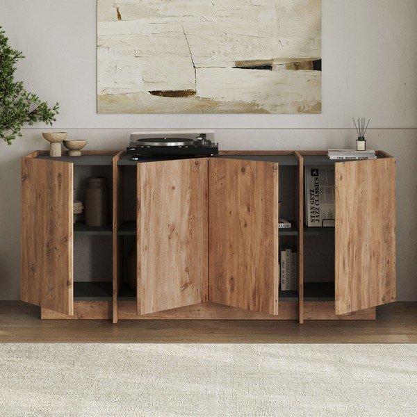 Natūralios spalvos šoninė spintelė iš pušies su anga laidams 180x80x45 cm Dorma – Kalune Design-image-2