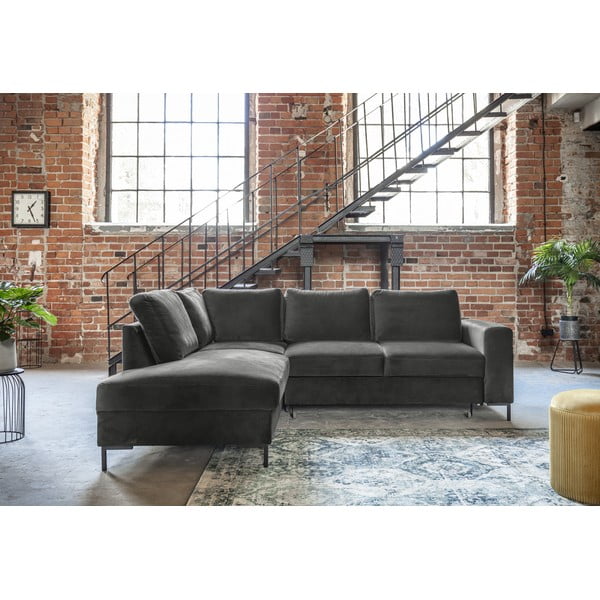 Iš velveto sulankstoma kampinė sofa tamsiai pilkos spalvos (su kairiuoju kampu) Lofty Lilly – Miuform-image-4