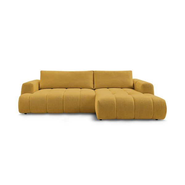 Garstyčių spalvos sulankstoma/su sandėliavimo vieta kampinė sofa (su dešiniuoju kampu/su gultu) Fuji – Bobochic Paris