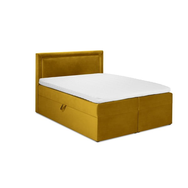 Geltonos spalvos aksominė dvigulė lova Mazzini Beds Yucca, 180 x 200 cm